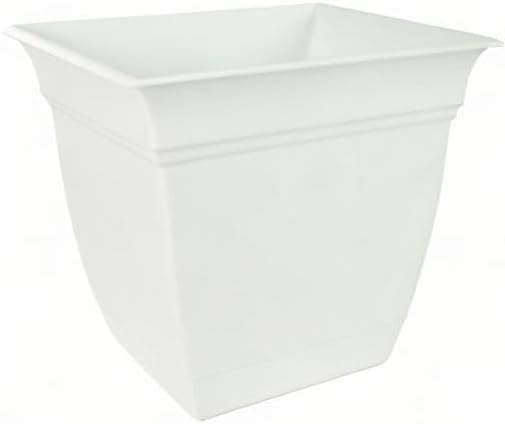 The HC Companies Eclipse Square Plastic Planter w/Attached Saucer - Outdoor & Indoor Plant Pot with Drainage Holes - Lightweight, UV-Resistant Plastic Pots for Plants (6" White, Pack of 1) TheHCCompanies