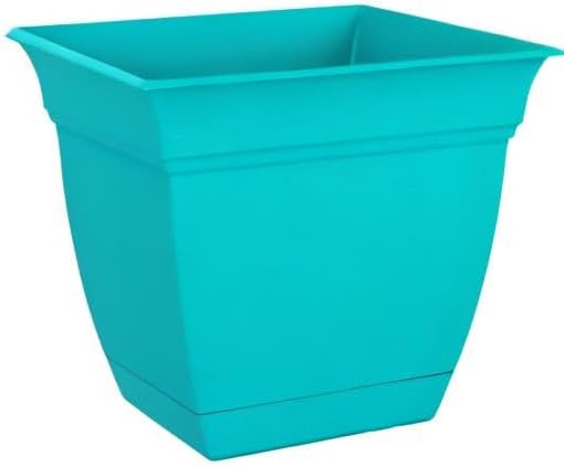 The HC Companies Eclipse Square Plastic Planter w/Attached Saucer - Outdoor & Indoor Plant Pot with Drainage Holes - Lightweight, UV-Resistant Plastic Pots for Plants (10" Teal, Pack of 1) TheHCCompanies