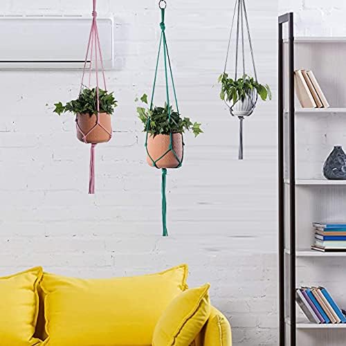 ELANE 6PCS Macrame Plant Hanger Indoor Hanging Planter Basket Decorative Tassels Flower Pot Holder for Indoor Outdoor Home Decor(Pink,Grey,Green) ELANE