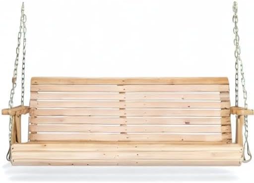 VINGLI Upgraded Patio Wooden Porch Swing for Courtyard & Garden, Heavy Duty 880 LBS Swing Chair Bench with Hanging Chains for Outdoors (Natural, 4 FT) VINGLI