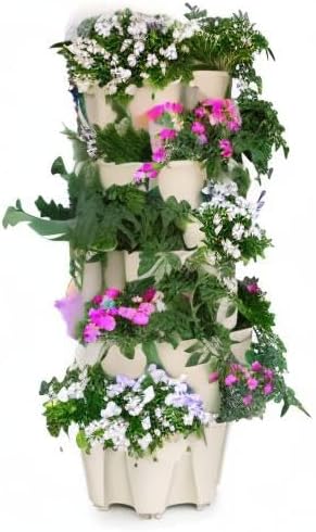 Greenstalk Patented Large 5 Tier Vertical Garden Planter with Patented Internal Watering System Great for Growing a Variety of Strawberries, Vegetables, Herbs, & Flowers (Stunning Stone) GreenStalkVerticalGardens