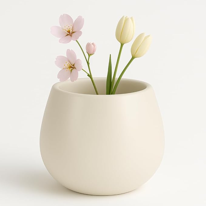 Kate Sleek Matte White Plant Pot Indoor, 5 Inch Pot for Plants, Lightweight, Minimal Style, Tabletop Decorative Garden Pot at Living Room, Work Desk, Ceramic Planter for Indoor Plants, Faux Flower VertNook