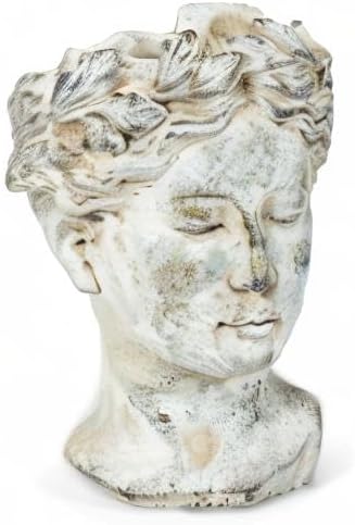 Abbott Collection Goddess Head Planter – Small Cement Indoor and Outdoor Planter Pot – Grecian Woman Statue Head Planter for Flowers and Succulents (Grey, 8.5" Tall, 3.5" Opening) AbbottCollection