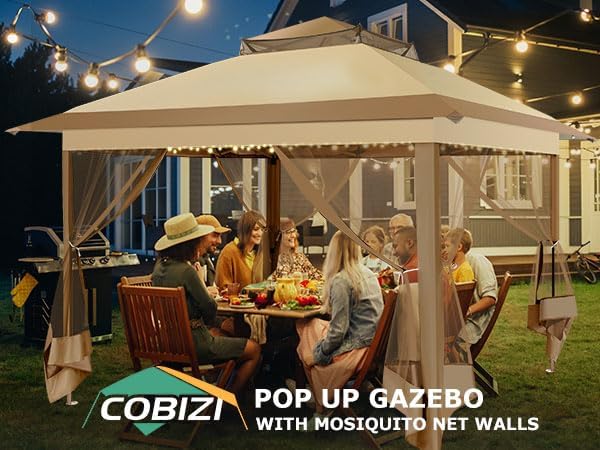 COBIZI 11x11 FT Pop up Gazebo Canopy Tent - Outdoor pop up gazebos on Clearance,carpas para Patio,Shelter - Screen Tents with Portable Carry Bag,Patio Gazebos for Camping,Garden,Deck,Backyard,Khaki COBIZI