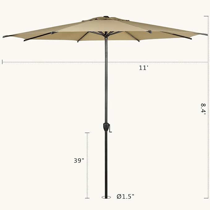 Abba Patio 11FT Lyon Outdoor Patio Umbrella Outdoor Table Umbrella with Push Button Tilt and Crank Market Umbrella 8 Sturdy Ribs UV Protection Waterproof for Garden Deck Backyard Pool Tan AbbaPatio