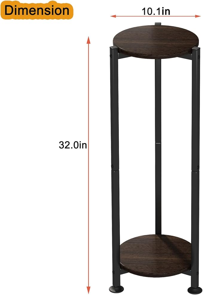 Plant Stand Indoor Outdoor 2 Tier Tall Metal Corner Storage Tiered Plant Shelf Holder Multiple for Living Room Balcony Garden,Black (2 Tier-Black Oak Round) YIZAIJIA