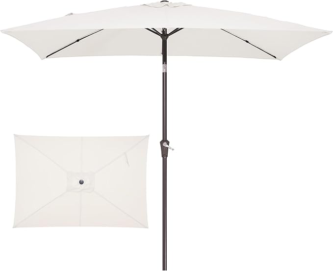 JEAREY 6.5x10 ft Rectangular Patio Umbrellas Outdoor Market Umbrella with Push Button Tilt and Crank, Rectangle Table Umbrella 6 Sturdy Ribs UV Protection for Pool Garden Backyard Deck, Cream-White JEAREYOutdoorsCollection