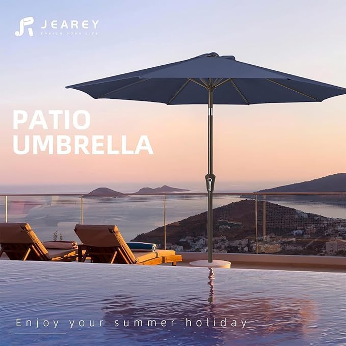 JEAREY 9FT Outdoor Patio Umbrella Outdoor Table Umbrella with Push Button Tilt and Crank, Market Umbrella 8 Sturdy Ribs UV Protection Waterproof for Garden, Deck, Backyard, Pool (Purplish Blue) JEAREYOutdoorsCollection