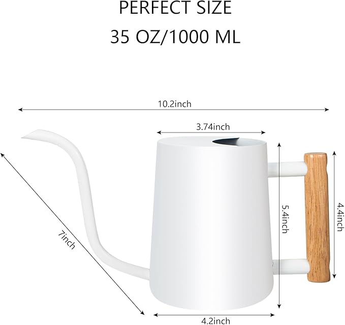 Watering Can Indoor Plants, 35oz Small Stainless Steel Metal Watering Can Modern Decorative Watering Pot with Long Spout for Indoor House Plant Bonsai Outdoor Garden Flowers -White GUKJOB