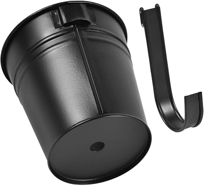 OBTANIM 12 Pack Metal Hanging Flower Pots Railing Planter Outdoor Fence Hanging Bucket Plant Holder with Detachable Hooks Drain Holes for Home Garden Yard Decor (Black, 4 x 4 Inch) OBTANIM