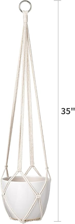 Dahey Macrame Plant Hanger Indoor Hanging Planter Basket Handmade Woven Cotton Rope Flower Pot Decorative Crochet Plant Holder Stand for Boho Home Decor No Tassels,35 Inch,Set of 2 Dahey