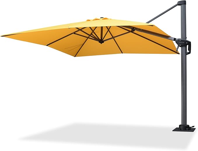 PURPLE LEAF 8' X 8' Patio Umbrella with Steel Plate Base for Pool 7' High Offset Outdoor Cantilever Umbrella Swimming Pool Umbrella with 360°Rotation for Poolside Yellow PURPLELEAF