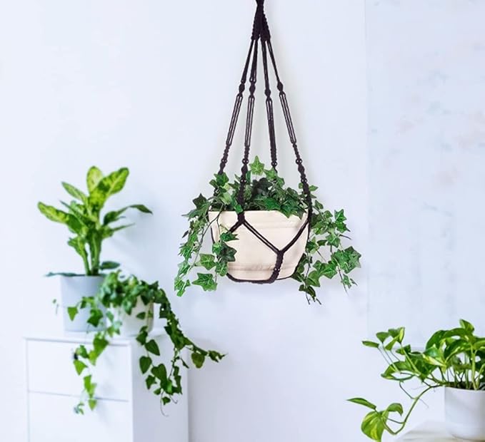 43 Inches Macrame Planter Hanger Large for 12 inch Pot + Swag Hook (Extra Long & Big) | Large Hanging Planter for Indoor Plants | No Tassel, Cotton Rope, NO Pot/Plant Included (Black)(XL) Shineloha