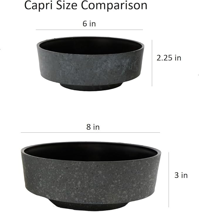 The HC Companies 8 Inch Round Plastic Succulent Capri Bowl Decorative Indoor Flower Succulent Planter Pot with Drain Plug Hole, Faux Concrete Color (2 Pack) TheHCCompanies