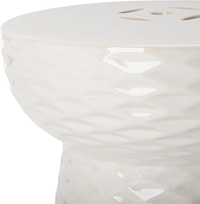 Safavieh Castle Gardens Collection Daphne White Glazed Ceramic Garden Stool SAFAVIEH