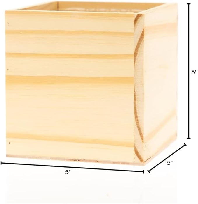 Wood Planter Box, 5 Inch Square, Rose Wood, Plastic Liner, Garden Centerpiece Display, Wedding Flowers Holder, Home and Venue Decor (5x5 Set of 4, Rose Wood) Rootora