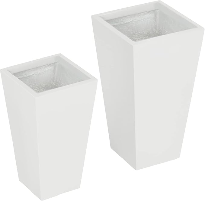 Outsunny 2-Pack Outdoor Planter Set, Flower Pots with Drainage Holes, Durable & Stackable Plant Pot, 22in & 18in, for Porch, Entryway, Patio, Yard, Garden, White Outsunny