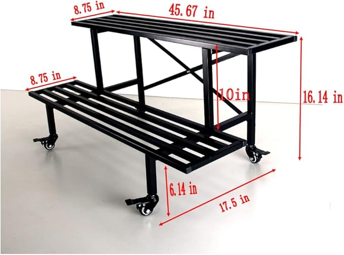 Zhongma 2 Tier Sturdy Metal Plant Stand with Wheels Heavy Duty Plant Holder for Home Indoor and Outdoor,L45.67 x W17.5 x H16.14 inch,440 LBS Capacity & Heavy Duty Construction Zhongma