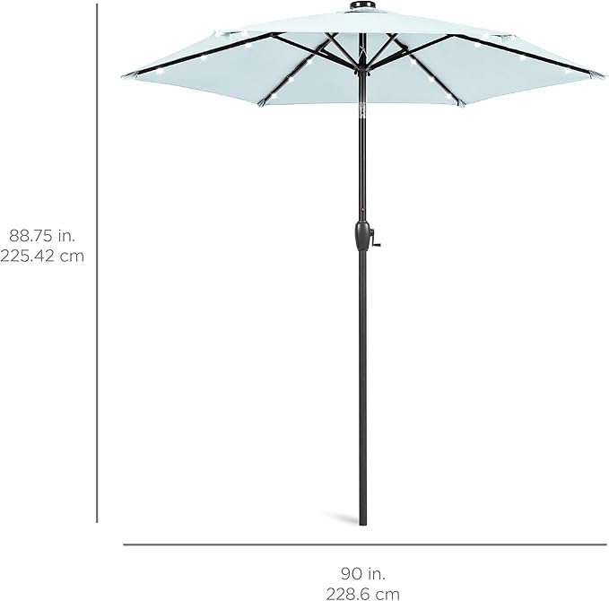 Best Choice Products 7.5ft Outdoor Solar Market Table Patio Umbrella for Deck, Pool w/Tilt, Crank, LED Lights - Baby Blue BestChoiceProducts