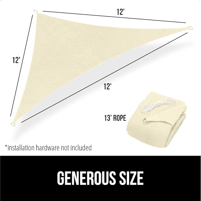 GORILLA GRIP Heavy Duty Sun Shade, UV Protection Fade Tear and Rust Resistant Triangle Sunshade Canopy, Curved Edges Blocks Sunlight, Breathable Sail, Outdoor Patio, Lawn Garden Butter Cream GorillaGrip