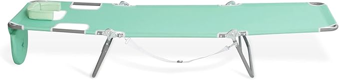 Ostrich 4-Position Outdoor Chaise Lounge w/Face Cushion & Arm Holes, Teal - Lightweight Folding Lounger w/Adjustable Reclining Backrest, Portable w/Carry Strap, 250 lb Weight Capacity OstrichProducts