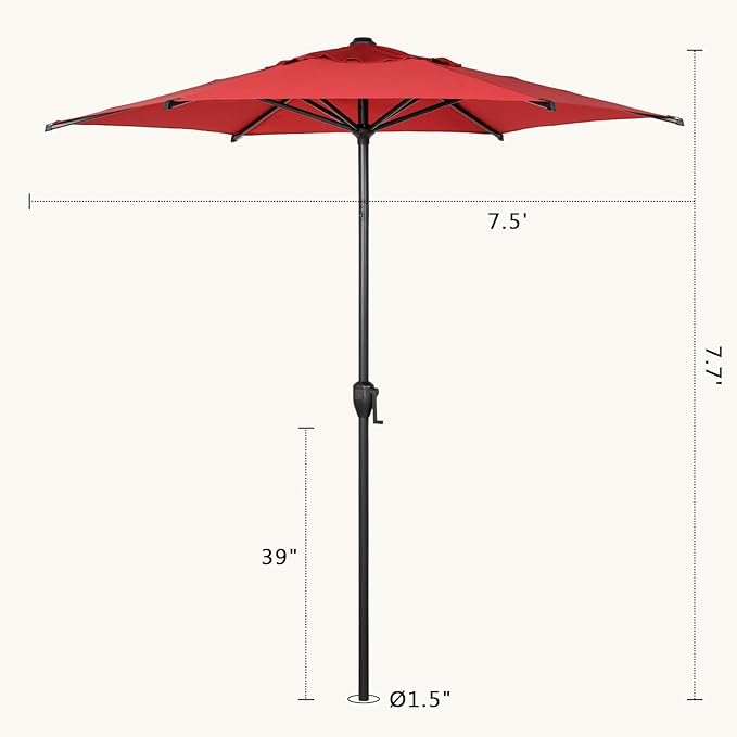 Abba Patio 7.5FT Lyon Outdoor Patio Umbrella Outdoor Table Umbrella with Push Button Tilt and Crank Market Umbrella 6 Sturdy Ribs UV Protection Waterproof for Garden Deck Backyard Pool Dark Red AbbaPatio