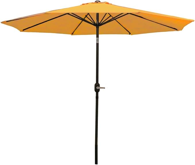 Sunnydaze Outdoor Patio Umbrella - Polyester Table Market Umbrella with Push-Button Tilt and Crank - 8 Sturdy Ribs - Gold - 9ft SunnydazeDecor