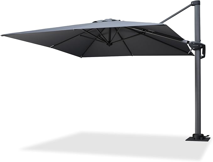 PURPLE LEAF 8' X 8' Patio Umbrella with Steel Plate Base for Pool 7' High Offset Outdoor Cantilever Umbrella Swimming Pool Umbrella with 360°Rotation for Poolside Light Grey PURPLELEAF