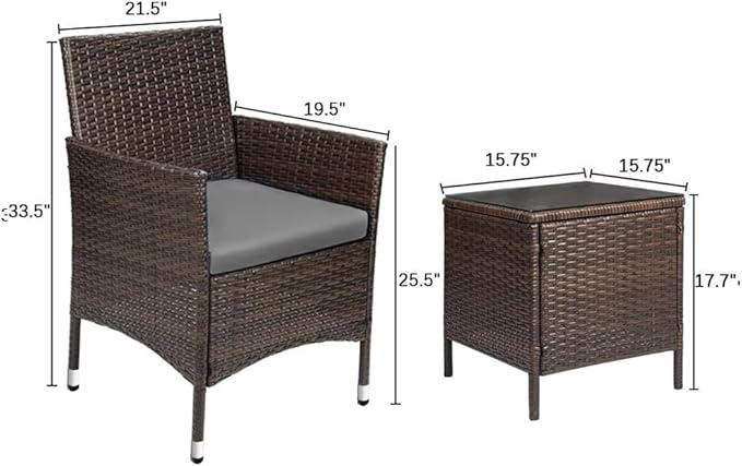 Devoko Patio Porch Furniture Sets 3 Pieces PE Rattan Wicker Chairs with Table Outdoor Garden Furniture Sets (Brown/Grey) DEVOKO