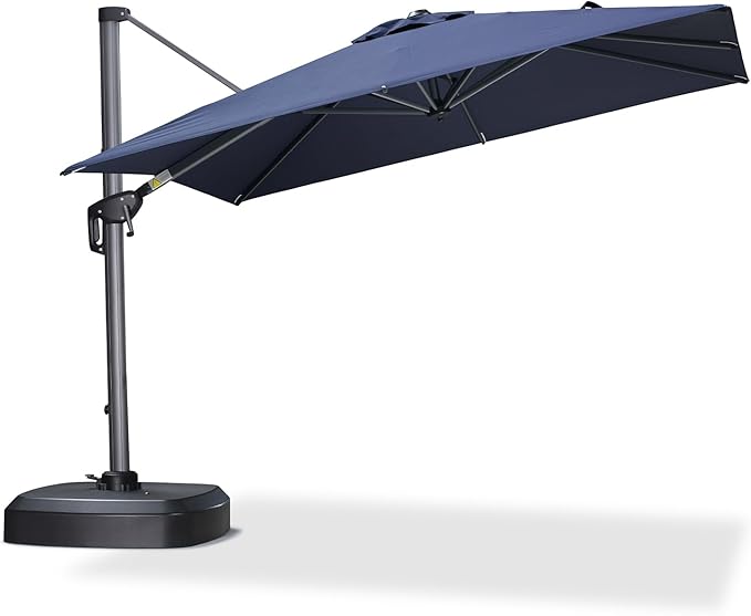 PURPLE LEAF 8' X 8' Patio Umbrella with Wheeled Base for Pool 7' High Offset Outdoor Cantilever Umbrella Swimming Pool Umbrella with 360°Rotation for Poolside Navy Blue PURPLELEAF