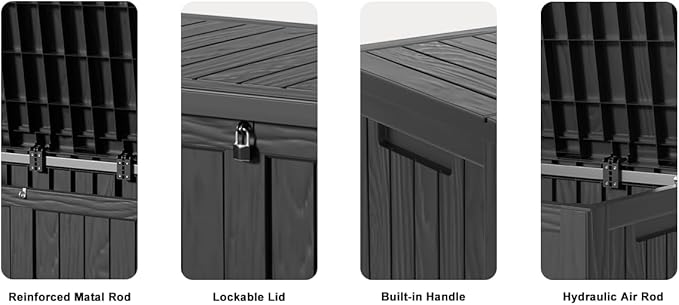 DRATO 120 Gallon Large Deck Box, Outdoor Storage Box for Patio Furniture, Patio Cushions, Gardening Tools, Pool Supplies,660lbs Weight Capacity,Waterproof Resin Storage Boxes(Black,120 Gallon) DRATOprovidesawarmandcozy