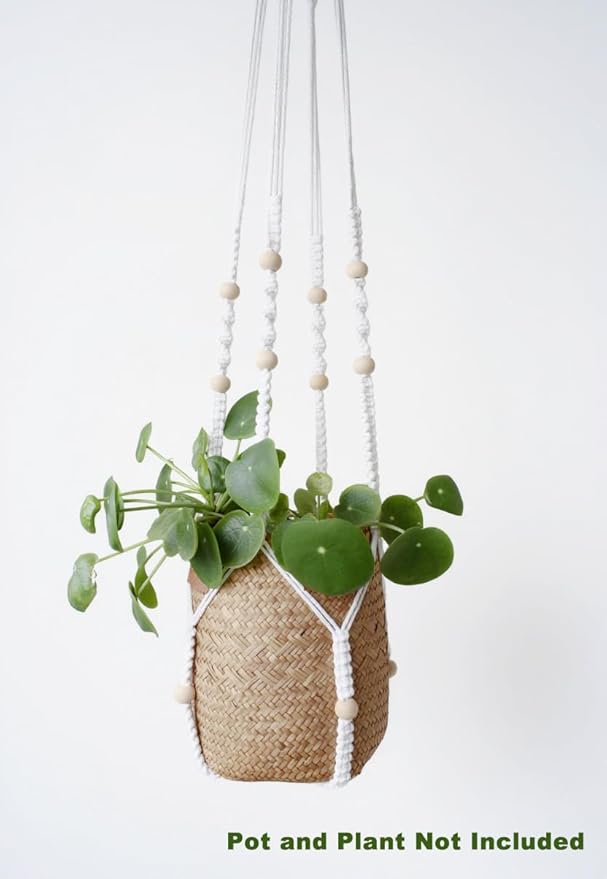 Macrame Plant Hanger Extra Long (52") Indoor Plant Holder with Beads, no Tassel- Long Plant Hanger for Tall Ceiling- Hanging Plant Holder for 6”-14”Pots -(1 Pack) Xibelezal