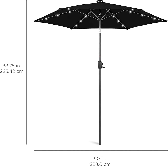 Best Choice Products 7.5ft Outdoor Solar Market Table Patio Umbrella for Deck, Pool w/Tilt, Crank, LED Lights - Black BestChoiceProducts
