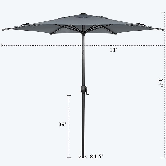 Abba Patio 11FT Lyon Outdoor Patio Umbrella Outdoor Table Umbrella with Push Button Tilt and Crank Market Umbrella 8 Sturdy Ribs UV Protection Waterproof for Garden Deck Backyard Pool Grey AbbaPatio