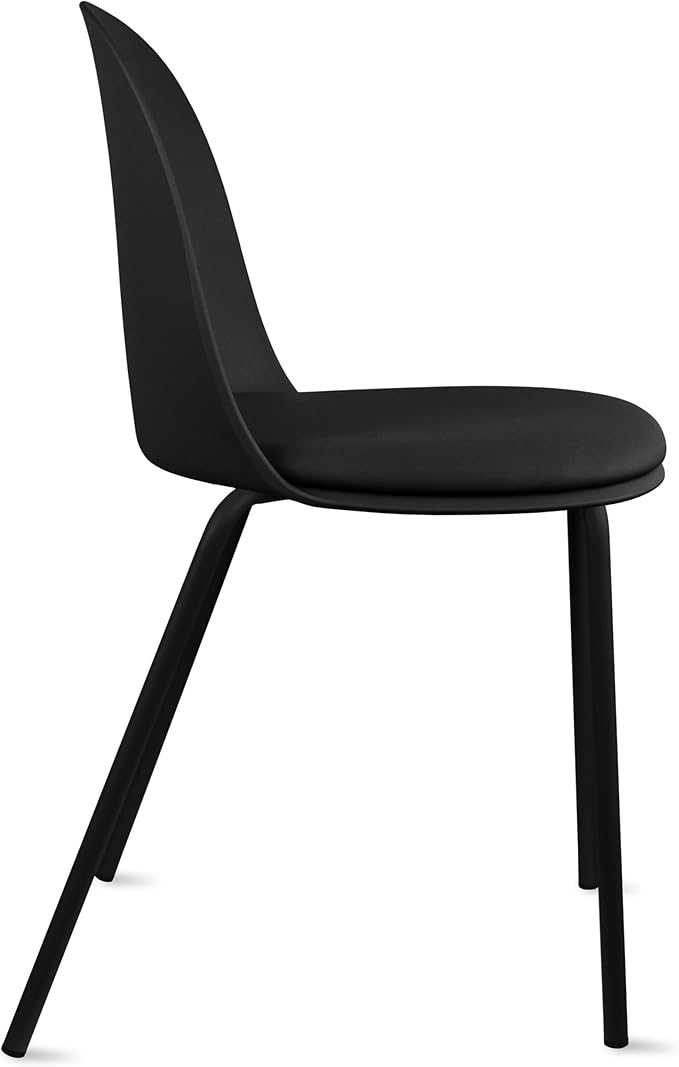 2xhome Modern Stackable Armless Dining Chair | Plastic Shell Seat with Metal Legs | Indoor or Outdoor Use | Home Kitchen Patio (4, Black, Padded Seat) 2xhome