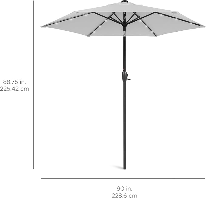 Best Choice Products 7.5ft Outdoor Solar Market Table Patio Umbrella for Deck, Pool w/Tilt, Crank, LED Lights - Fog Grey BestChoiceProducts