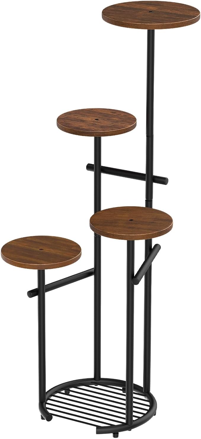 TOSKING 5 Tier Metal Plant Stand Indoor, Plant Shelf, Corner Shelf Flower Pot Stand for Outdoor Plant Stand for Living Room Balcony Garden Patio Bedroom (Black and Brown, 42in) TOSKINGESSENCE