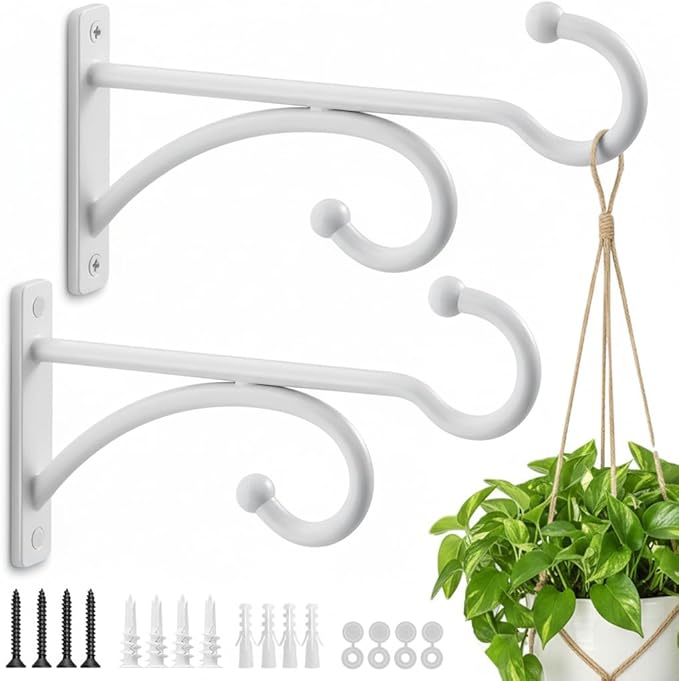 2Pack 6 Inch Plant Hangers for Hanging Baskets, Hanger for Indoor and Outdoor Plant Pots Holder, Wall Hook for Planters, Flower Basket, Wind Chimes, Lantern, Light, Bird Feeder, Home Décor-White AnDocK