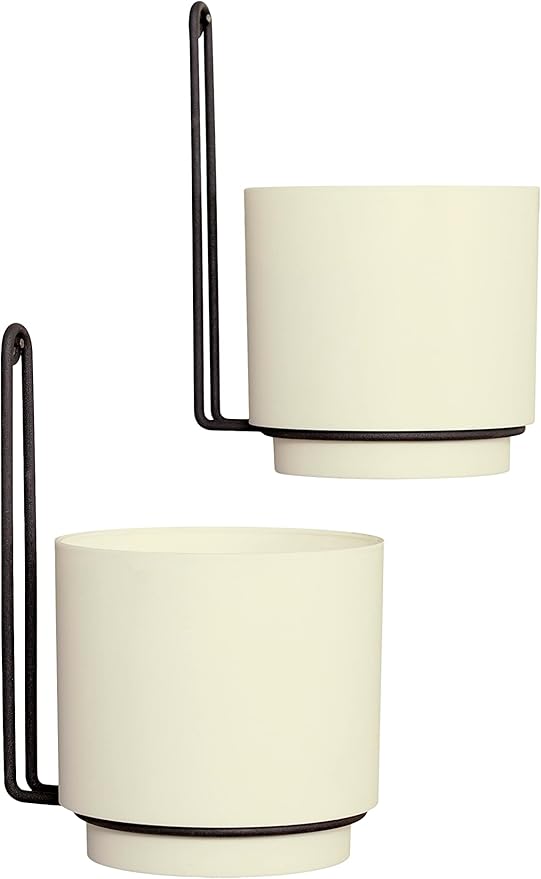 2 Pcs Wall Mounted Hanging Planter Vase for Indoor and Outdoor Plants Modern Metal Wall and Ceiling Planter Minimalist Flower Pot (White, 5.91 inch) CISEANOL