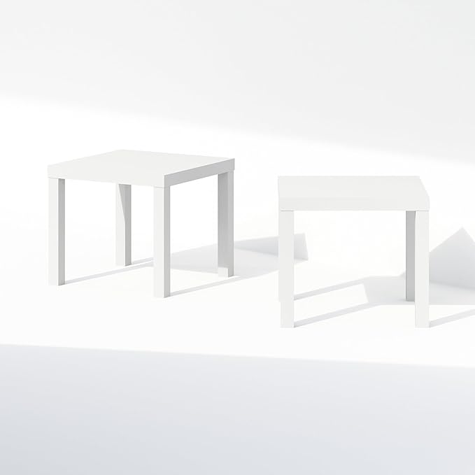 Furinno Classic Coffee Table Set of 2, Square Modern Coffee Table with Triple Thick Tabletop, Side Table with 4 Legs, for Living Room, Bedroom, Home Office, White Furinno-FitsYourSpaceFitsYourBudget