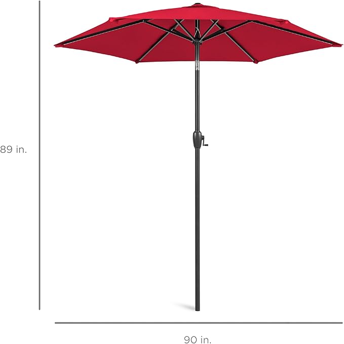 Best Choice Products 7.5ft Heavy-Duty Round Outdoor Market Table Patio Umbrella w/Steel Pole, Push Button Tilt, Easy Crank Lift - Red BestChoiceProducts