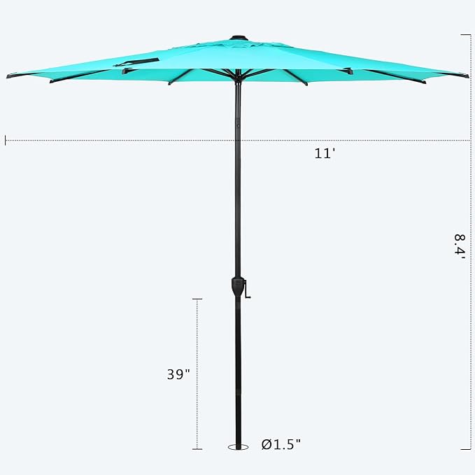 Abba Patio 11FT Lyon Outdoor Patio Umbrella Outdoor Table Umbrella with Push Button Tilt and Crank Market Umbrella 8 Sturdy Ribs UV Protection Waterproof for Garden Deck Backyard Pool, Turquoise AbbaPatio