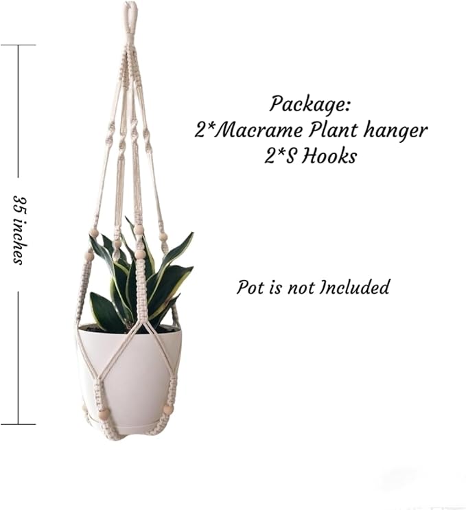 Macrame Plant Hanger for 4-12 Inch Pot Indoor Crochet Hanging Plant Holder Outdoor Boho Home Decor Basket wall Window Rope White Large Long (Ivory) HUIHONGHOME