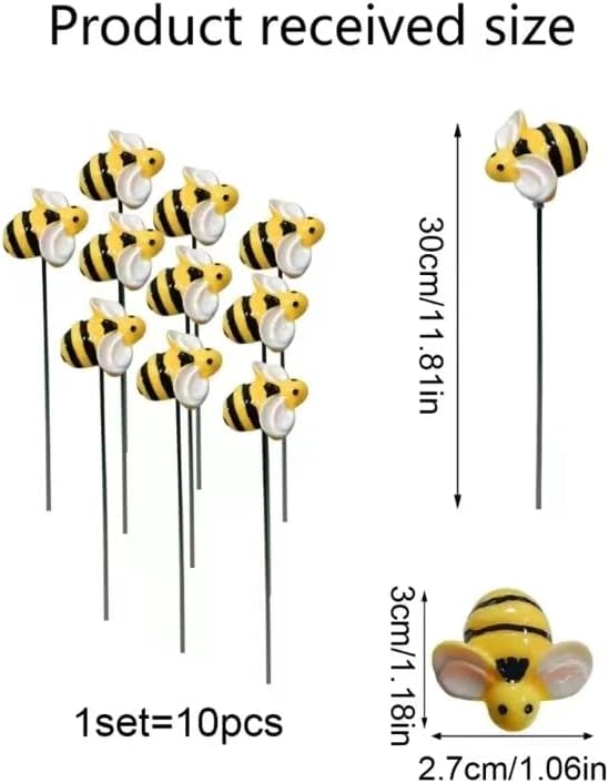 DYJAGYO 10Pcs Bee Garden Stakes Decor, Flower Pot Bed GardenDecorGarden Stakes Decorative, Honey Bee Decor for Yard and Garden, (10Pcs) DYJAGYO