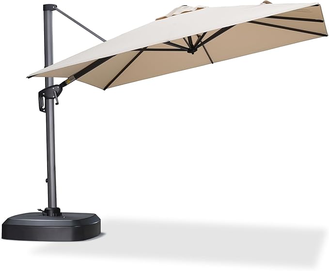 PURPLE LEAF 8' X 8' Patio Umbrella with Wheeled Base for Pool 7' High Offset Outdoor Cantilever Umbrella Swimming Pool Umbrella with 360°Rotation for Poolside Beige PURPLELEAF
