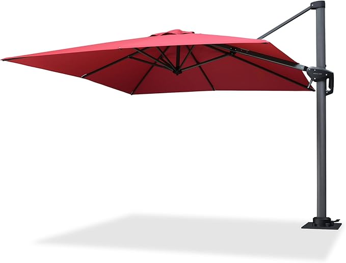 PURPLE LEAF 8' X 8' Patio Umbrella with Steel Plate Base for Pool 7' High Offset Outdoor Cantilever Umbrella Swimming Pool Umbrella with 360°Rotation for Poolside Terra PURPLELEAF