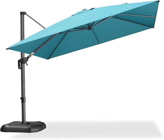 PURPLE LEAF 10 Feet Patio Umbrella Outdoor Cantilever Square Umbrella Aluminum Offset Umbrella with 360-degree Rotation for Garden Deck Pool Patio Turquoise Blue PURPLELEAF