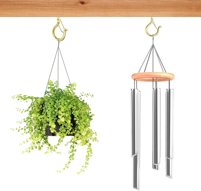 96 PCS Q-Hanger Hooks, Screw Hooks for Outdoor String Lights, Safety Buckle Design Cup Eye Hook for Hanging Christmas Lights, Plants, Mounted on Wall Ceiling, Include 1 Wing Nut Driver, Gold FSAH