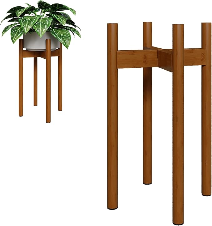 Adjustable Plant Stand Indoor, Bamboo Plant Stand Fits 8 9 10 11 12 Inches, Small Corner Planter Holder for Indoor Plants, Single Floor Plant Stands for Living Room Balcony, Light Brown Tall Gentingbro