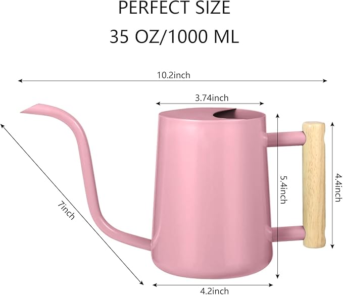 Watering Can Indoor Plants, 35oz Small Indoor Stainless Steel Metal Watering Can Modern Decorative Watering Pot with Long Spout for Indoor House Plant Bonsai Garden Flowers (Pink) GUKJOB